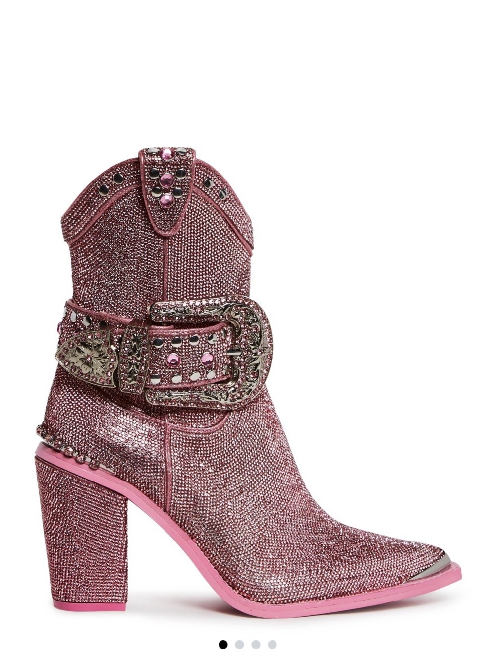 Dolls Kill Pink Rhinestone Western Ankle Boots with Jeweled Buckle